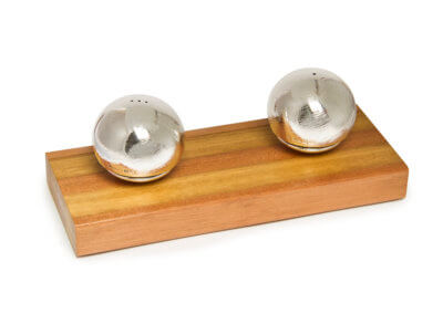 Spiral textured magnetic salt and pepper balls (on wooden base) copy